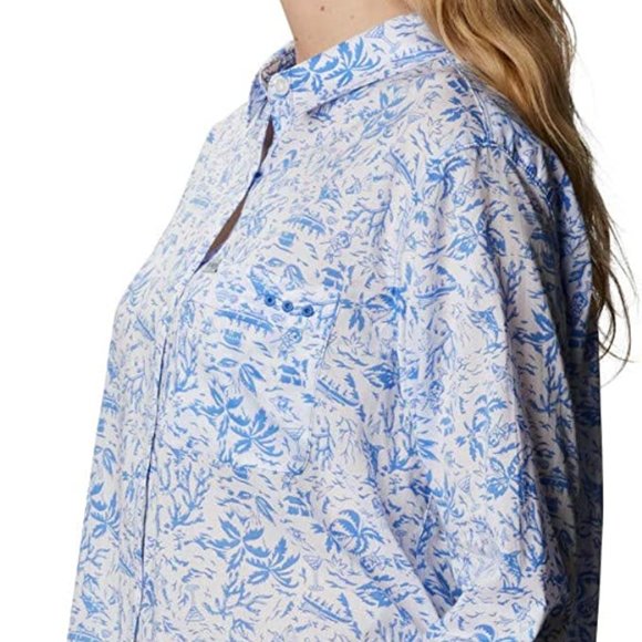 🆕Columbia Women's Slack Water Woven Long Sleeve Shirt, XXL-Harbor Blue Kona Pri - Picture 2 of 5